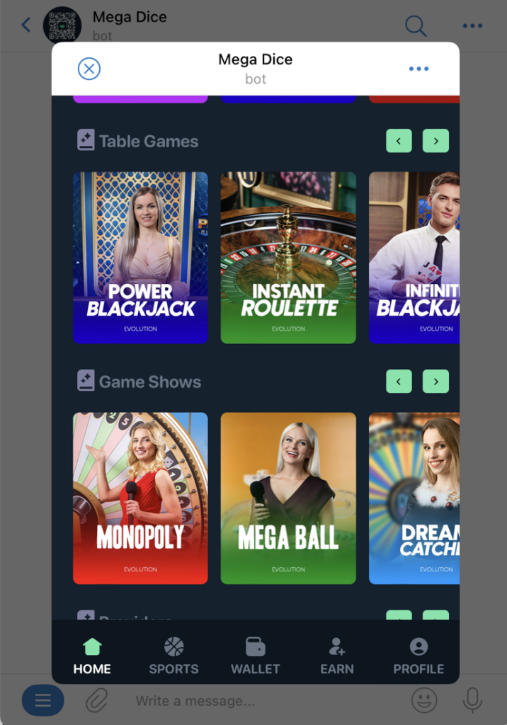 Mega dice telegram casino